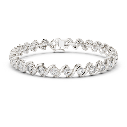 6.46CTW Round Diamond S-Link Swirl Bracelet - Yellow Gold