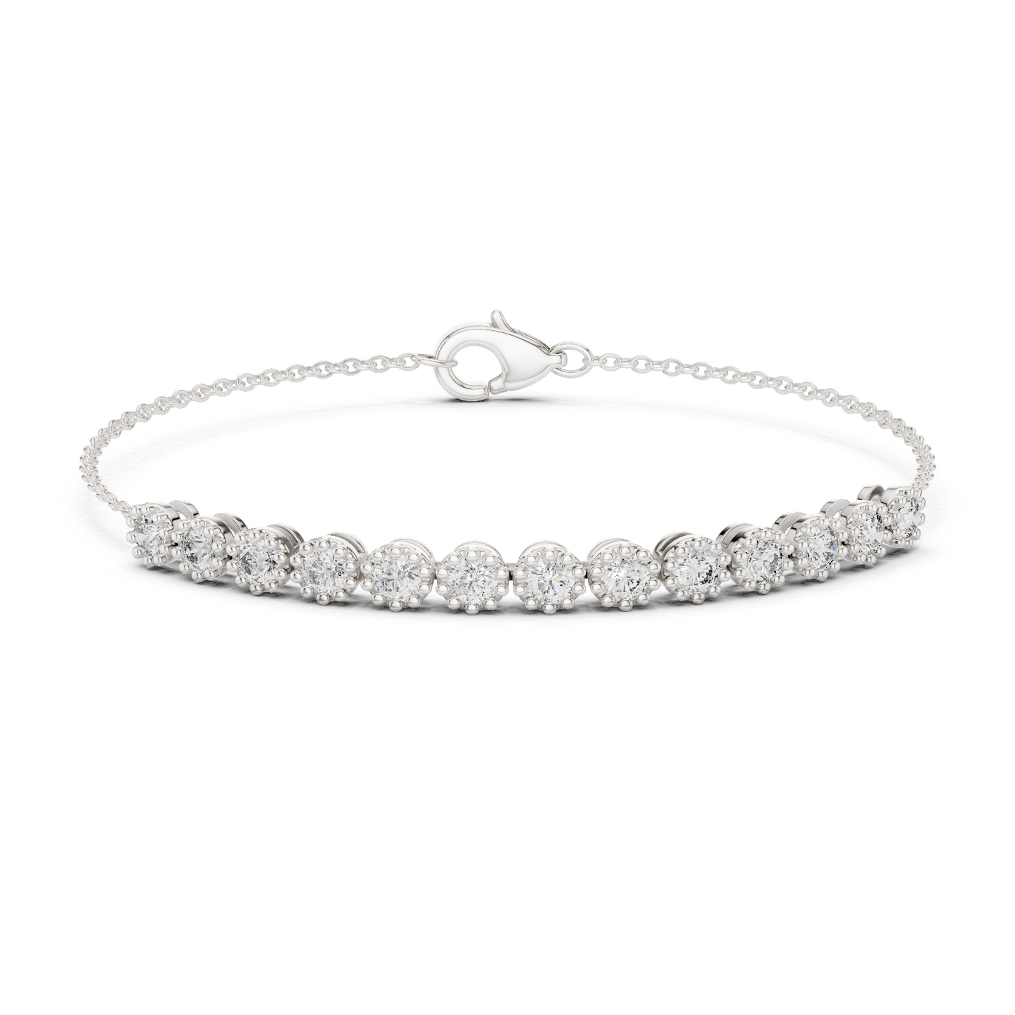 1.43CTW Round Diamond Vintage Milgrain Chain Bracelet | Solid Gold