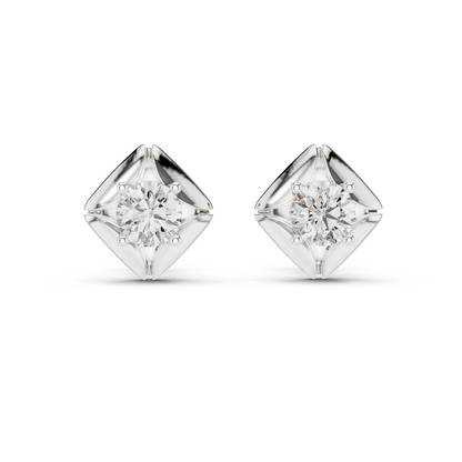 0.48ctw Round Diamond Architectural Cushion Kite Stud Earrings - Solid Gold