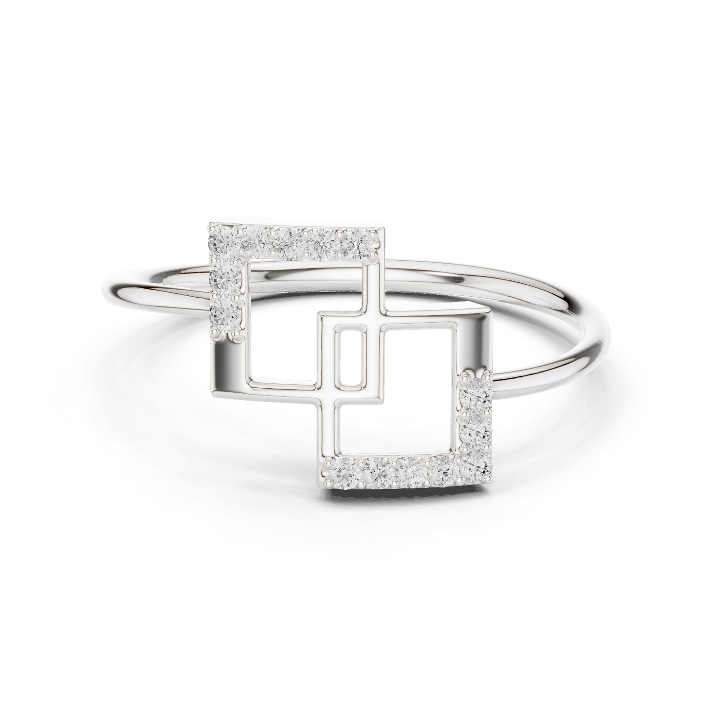 0.08 Carat Diamond Interlocking Square Geometric Ring | Yellow Gold