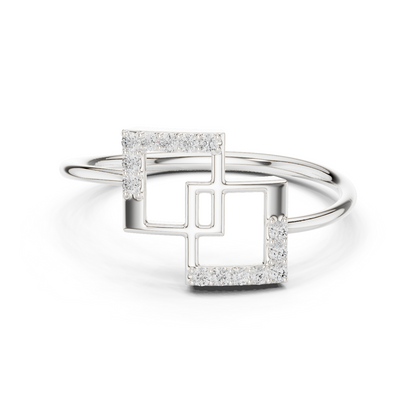 0.08 Carat Diamond Interlocking Square Geometric Ring | Yellow Gold