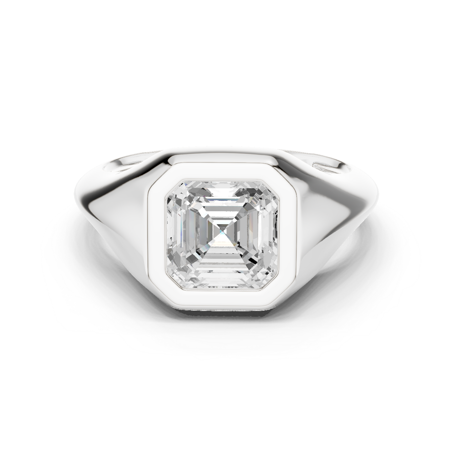 2ctw Asscher Cut Bezel Signet Statement Ring | Yellow Gold