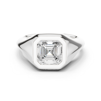 2ctw Asscher Cut Bezel Signet Statement Ring | Yellow Gold