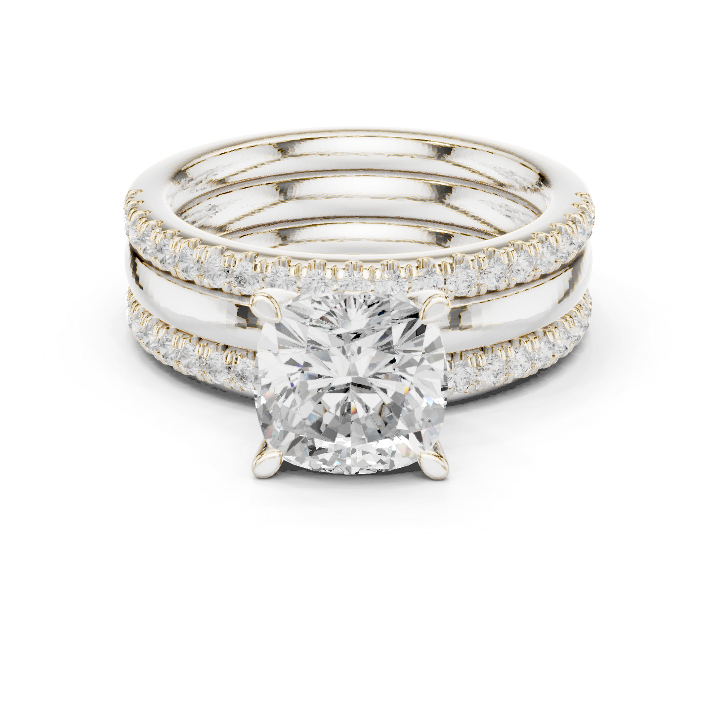 3.50ctw Cushion Diamond Multi-Row Layered Triple Band Ring - Solid Gold