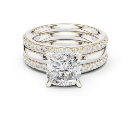 3.50ctw Cushion Diamond Multi-Row Layered Triple Band Ring - Solid Gold