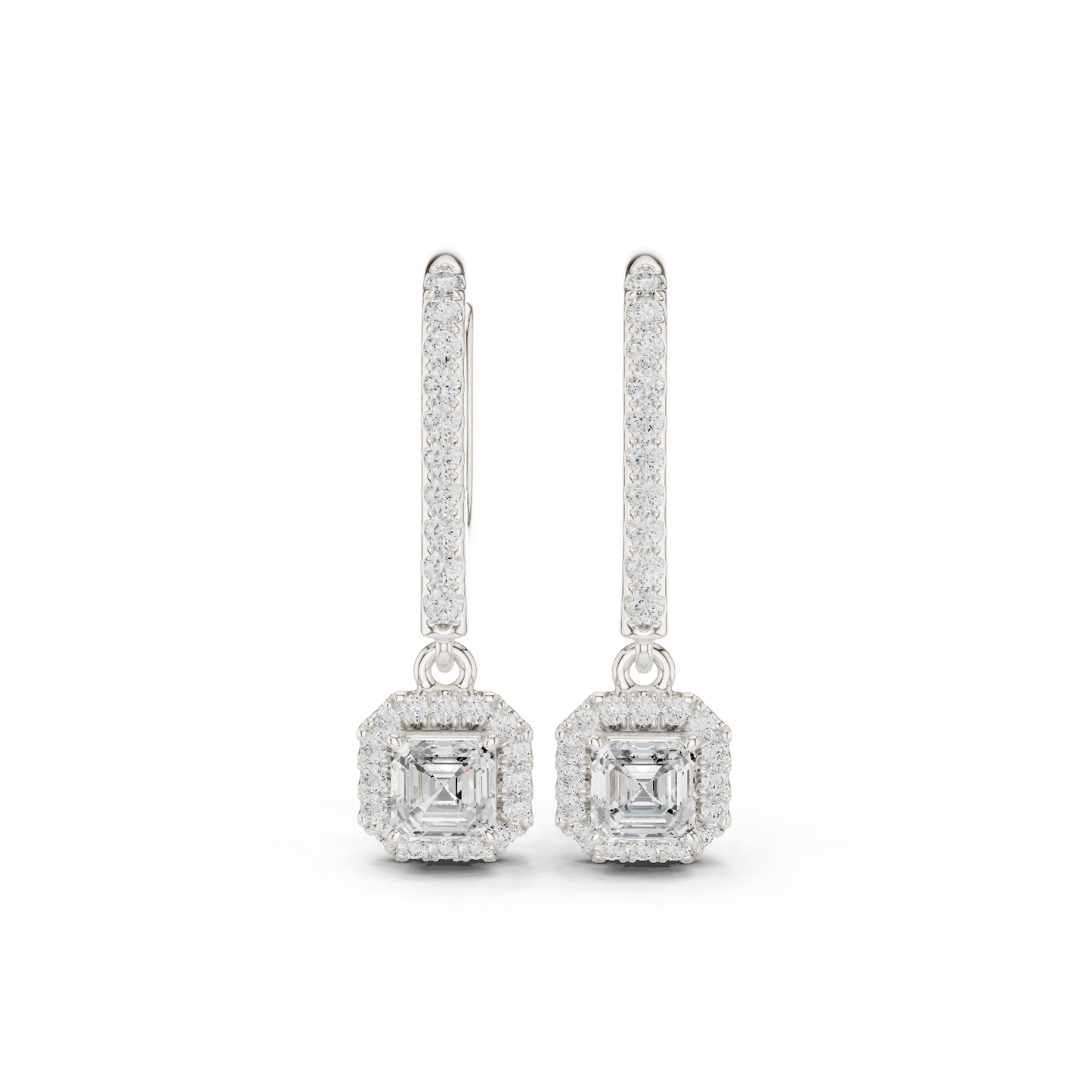 0.83ctw Asscher Cut Diamond Halo Drop Huggie Earrings - Yellow Gold