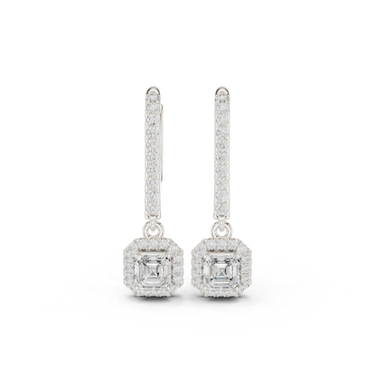 0.83ctw Asscher Cut Diamond Halo Drop Huggie Earrings - Yellow Gold