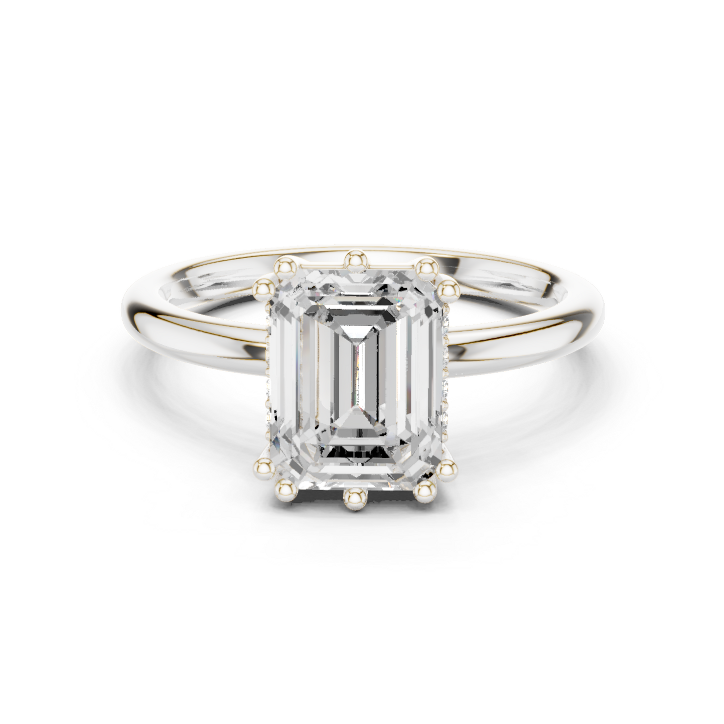 2.05ctw Emerald Cut Solitaire Ring with Hidden Halo | Yellow Gold