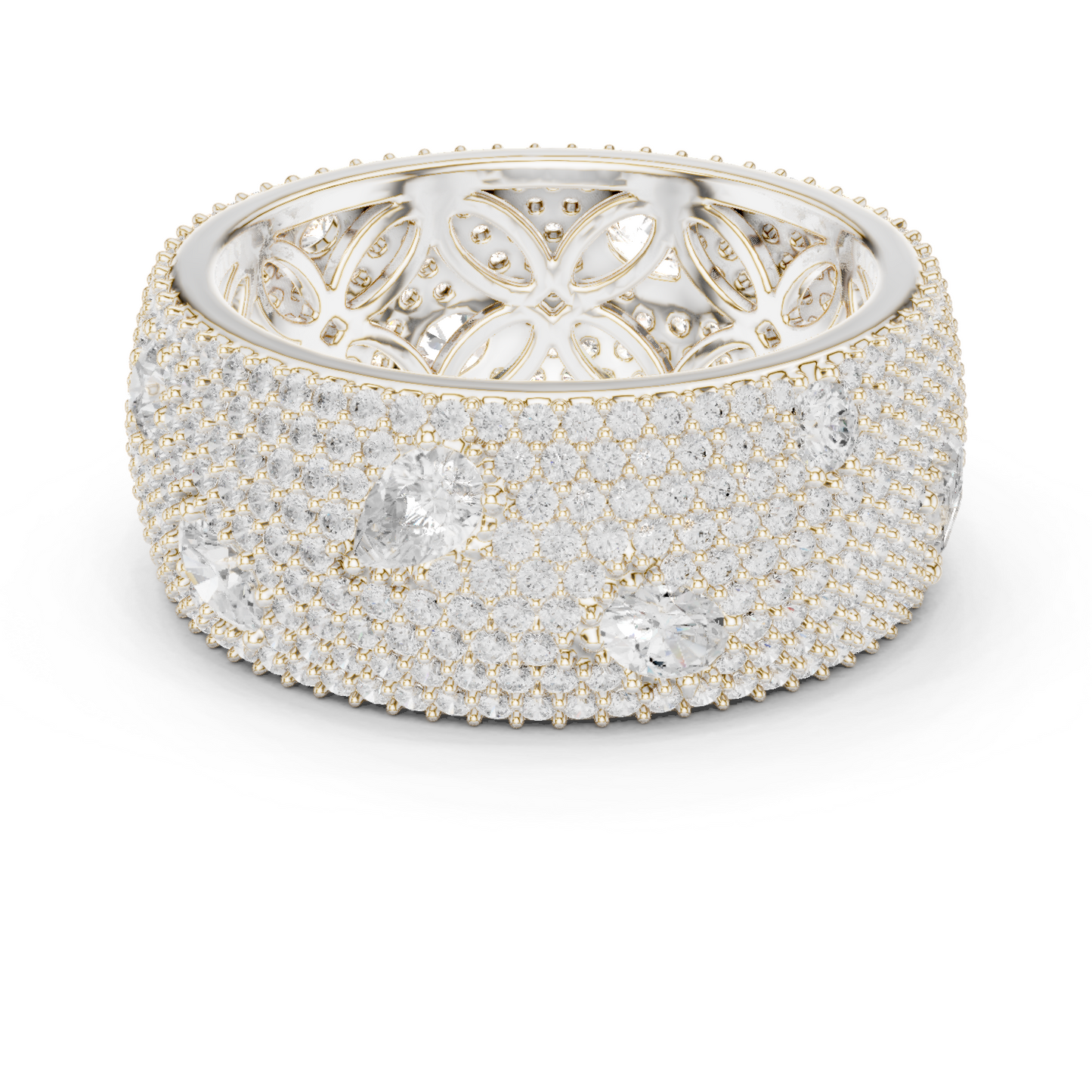 3.19ctw Mixed Cut Diamond Wide Honeycomb Pavé Statement Ring