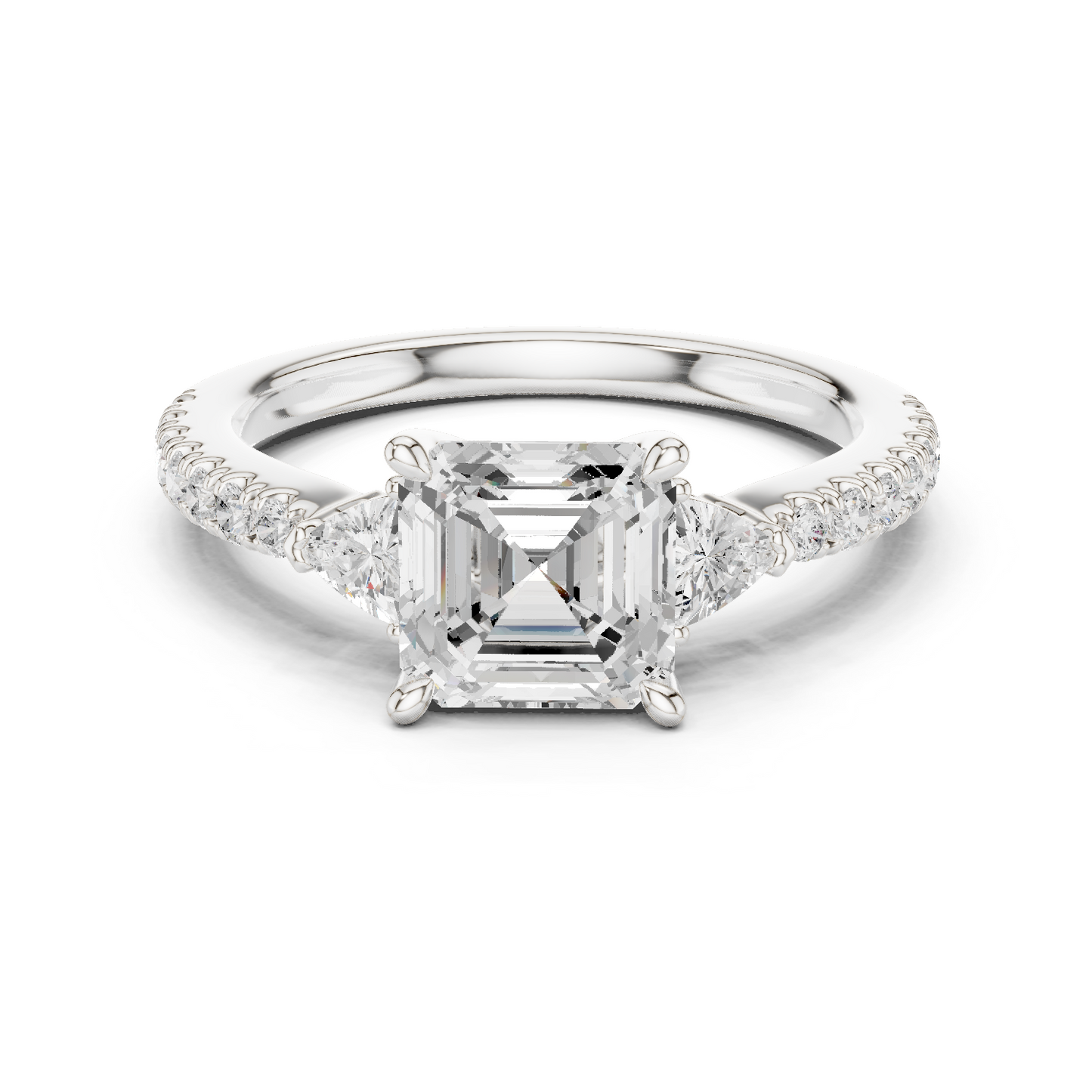 1.96ctw Asscher Cut 3-Stone Diamond Ring in Yellow Gold Pavé Setting