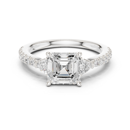 1.96ctw Asscher Cut 3-Stone Diamond Ring in Yellow Gold Pavé Setting