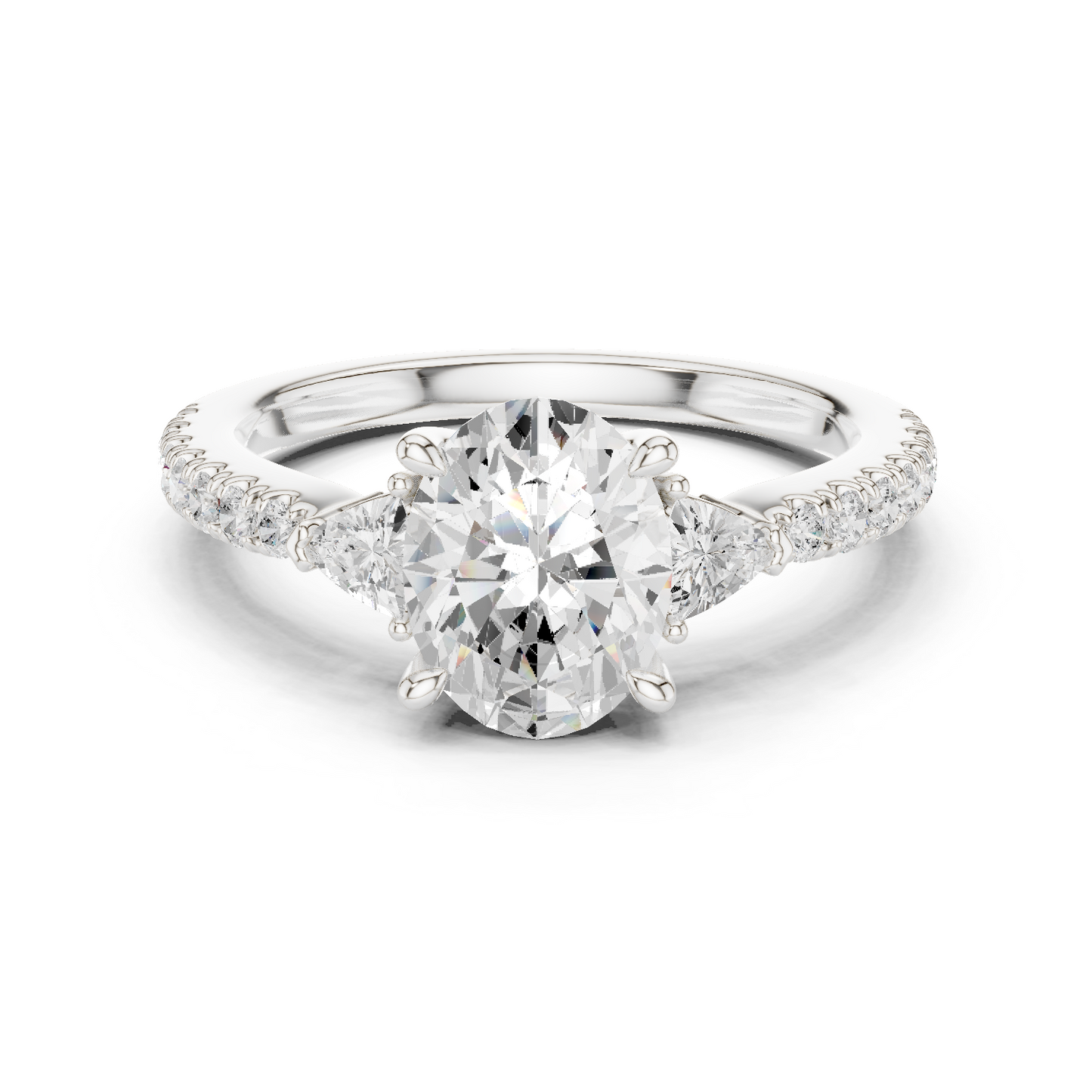 1.96ctw Oval Shaped Diamond Three-Stone Engagement Ring in Yellow Gold