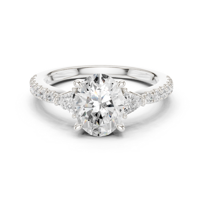 1.96ctw Oval Shaped Diamond Three-Stone Engagement Ring in Yellow Gold