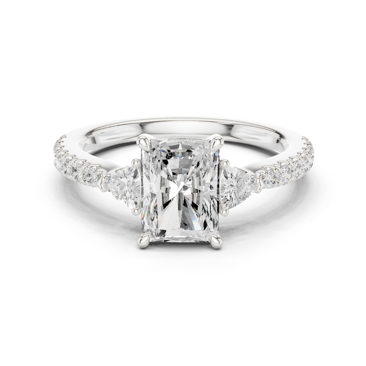 1.96ctw Radiant Shaped Diamond Three-Stone Engagement Ring in Yellow Gold
