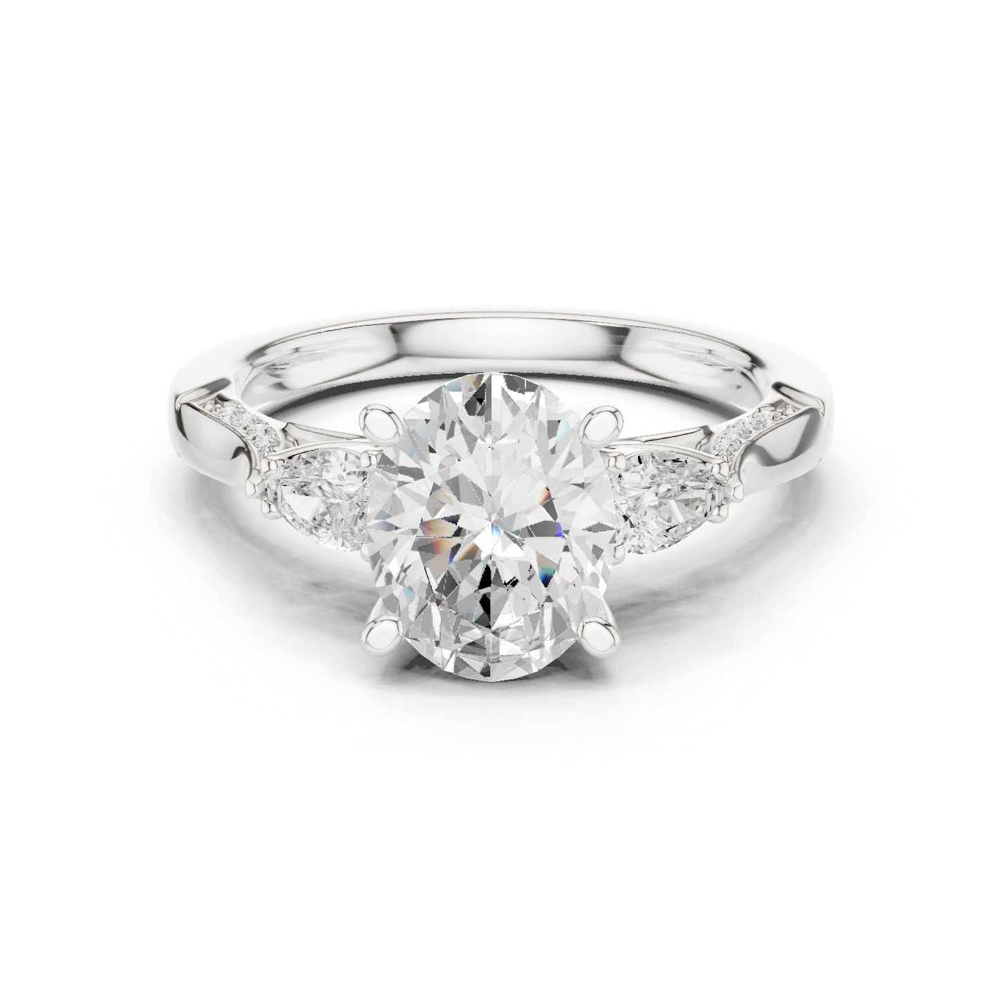 2.54ctw Oval-Cut & Pear Three-Stone Diamond Ring | Yellow Gold Pavé Band