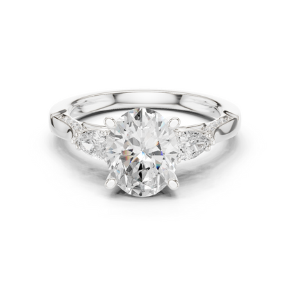 2.54ctw Oval-Cut & Pear Three-Stone Diamond Ring | Yellow Gold Pavé Band