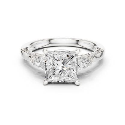 2.54ctw Princess & Pear-Cut Three-Stone Diamond Ring | Yellow Gold Pavé Band