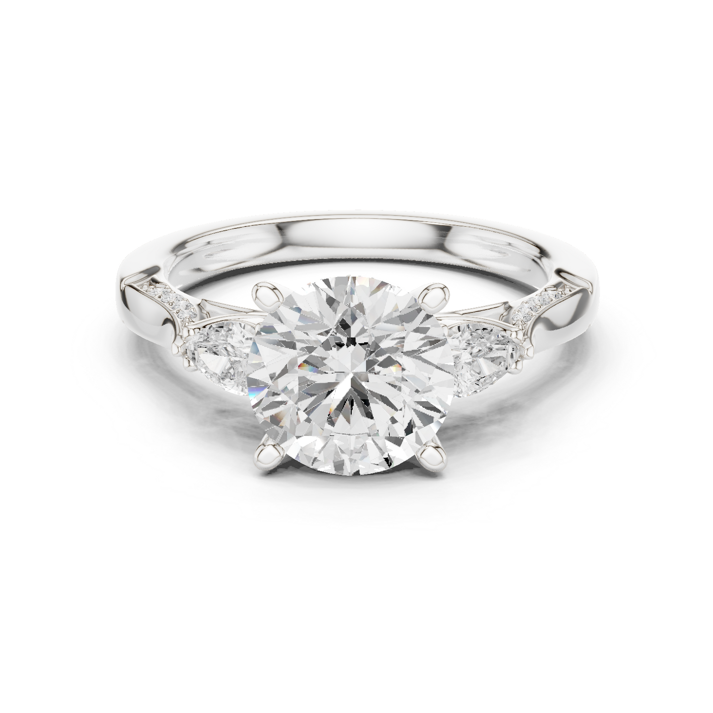 2.54ctw Round & Pear-Cut Three-Stone Diamond Ring | Yellow Gold Pavé Band