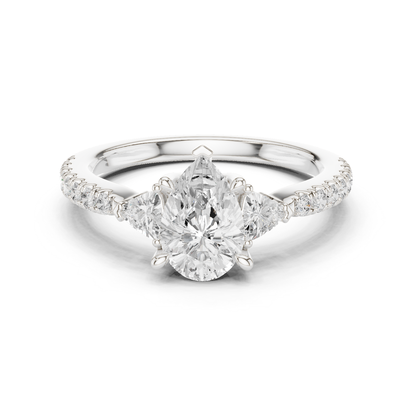 1.96ctw Pear Shaped Diamond Three-Stone Engagement Ring in Yellow Gold