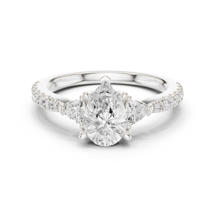 1.96ctw Pear Shaped Diamond Three-Stone Engagement Ring in Yellow Gold