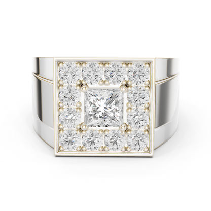 Yellow Gold Princess Cut Diamond Ring - 2.32CTW Square Halo Statement Band