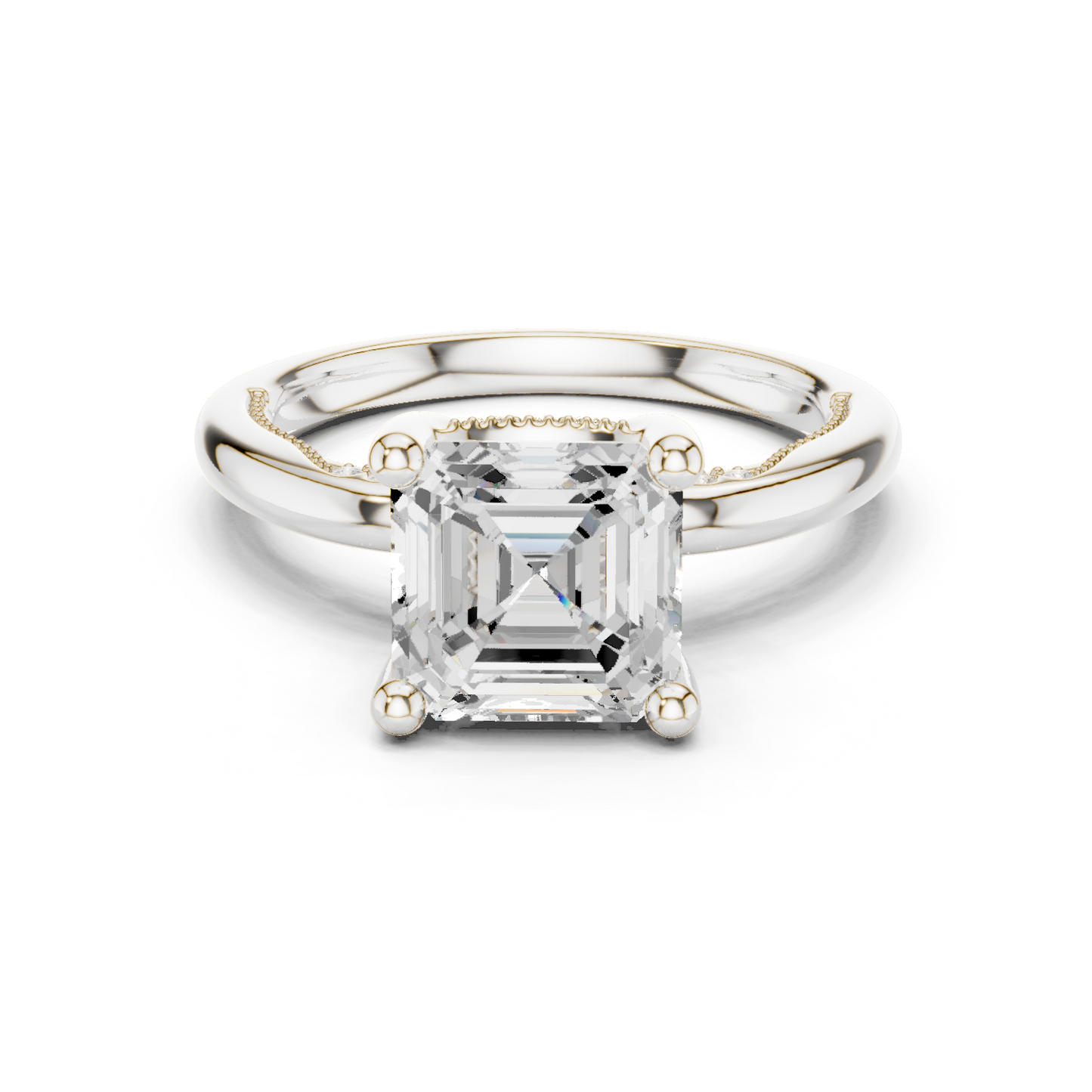 2.63ctw Asscher Cut Diamond Solitaire Hidden Halo Engagement Ring | Solid Gold