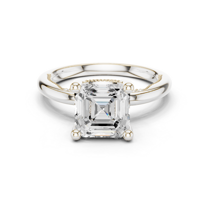 2.63ctw Asscher Cut Diamond Solitaire Hidden Halo Engagement Ring | Solid Gold