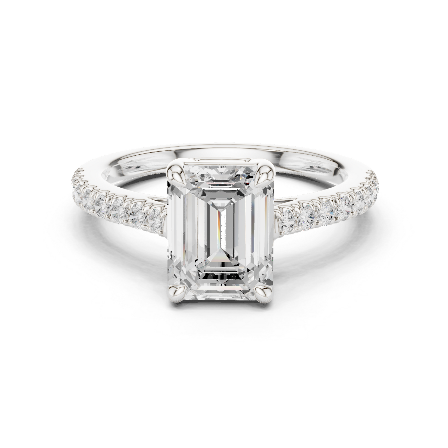 2.30ctw Emerald Cut Diamond Pavé Ring | Yellow Gold Solitaire
