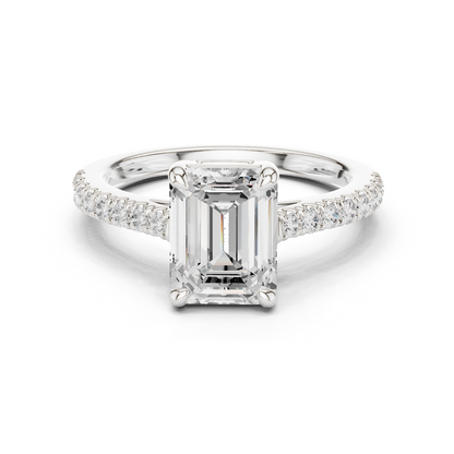 2.30ctw Emerald Cut Diamond Pavé Ring | Yellow Gold Solitaire