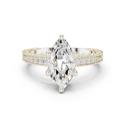 2.22ctw Vintage Marquise Cut Ring with Milgrain Filigree Hidden Halo | Yellow Gold