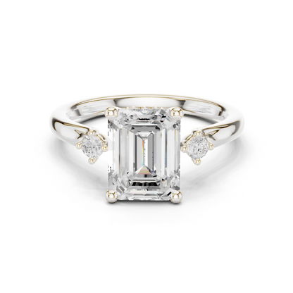 2.16ctw Emerald Cut Three-Stone Ring with Hidden Halo | Yellow Gold
