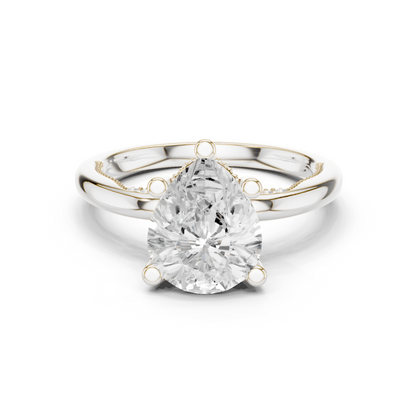 2.60ctw Pear-Cut Diamond Solitaire Hidden Halo Engagement Ring | Solid Gold