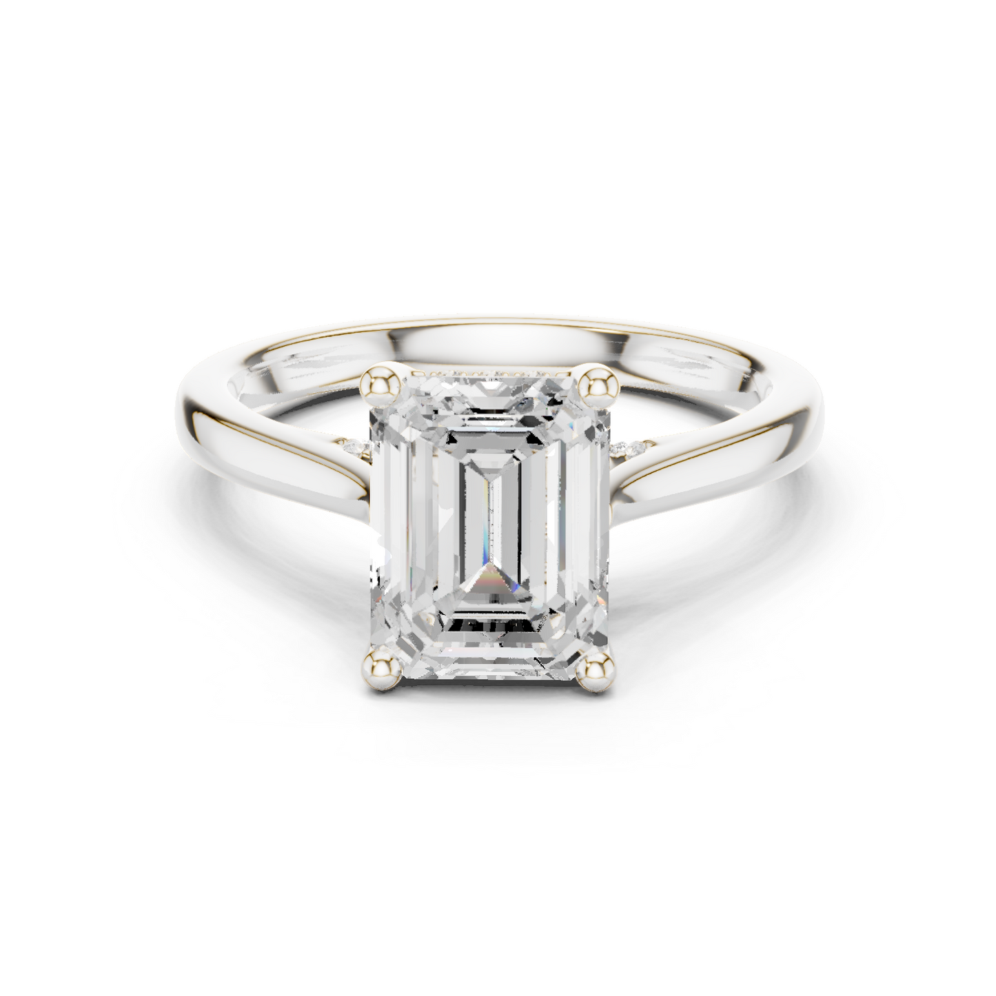 2.15ctw Emerald Cut Diamond Pave Solitaire Hidden Halo Ring | Yellow Gold