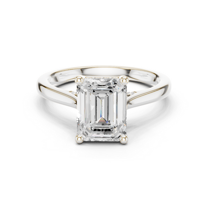 2.15ctw Emerald Cut Diamond Pave Solitaire Hidden Halo Ring | Yellow Gold