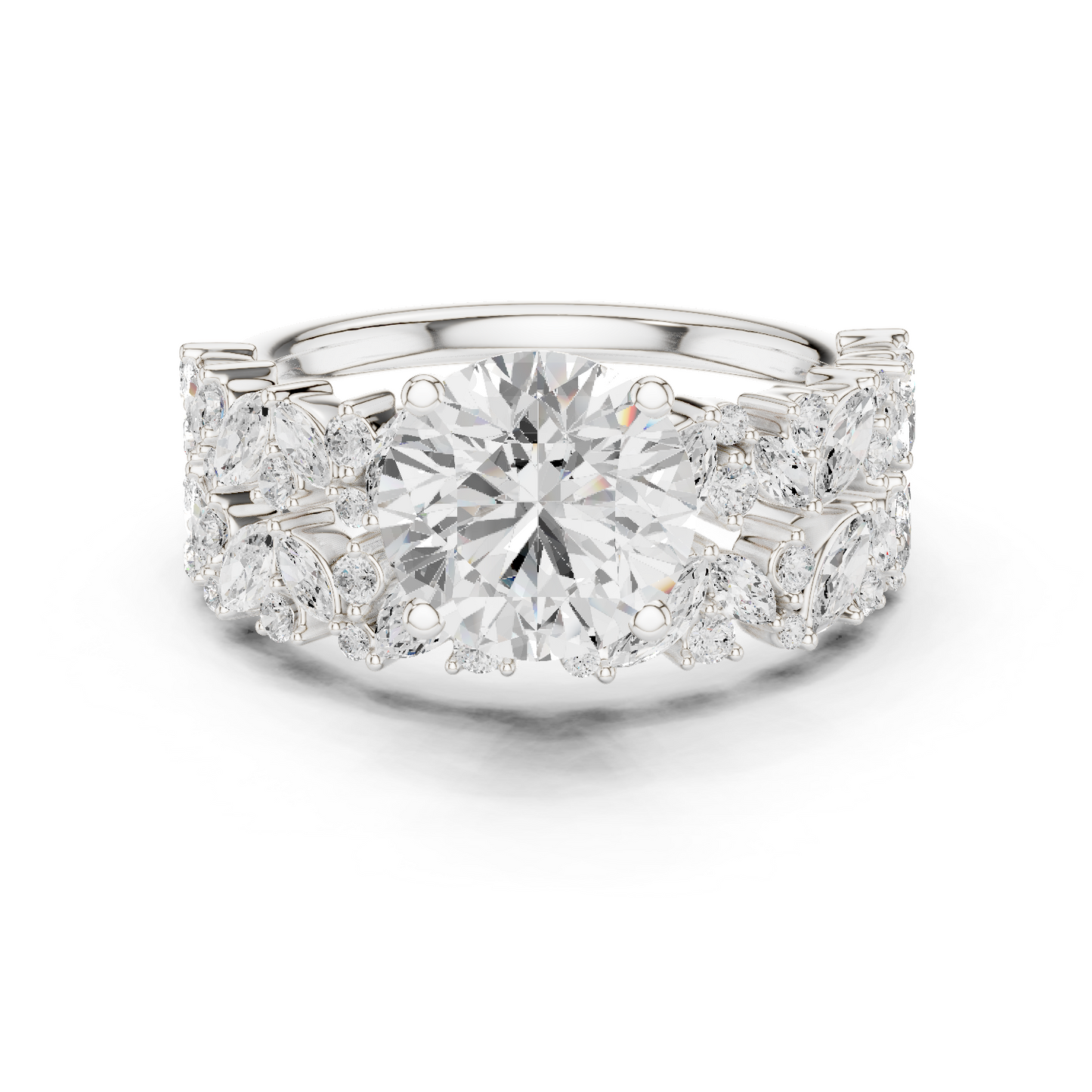 3.70ctw Wide Marquise Cluster Round Diamond Statement Bridal Ring | Yellow Gold
