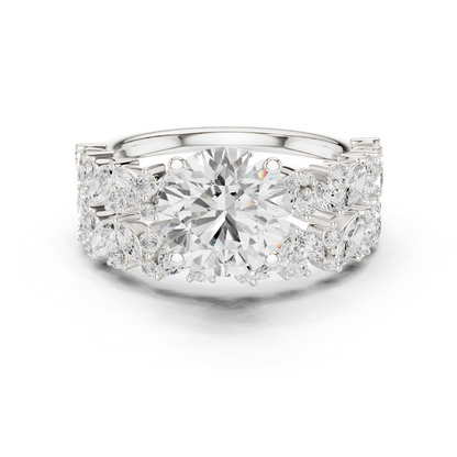 3.70ctw Wide Marquise Cluster Round Diamond Statement Bridal Ring | Yellow Gold