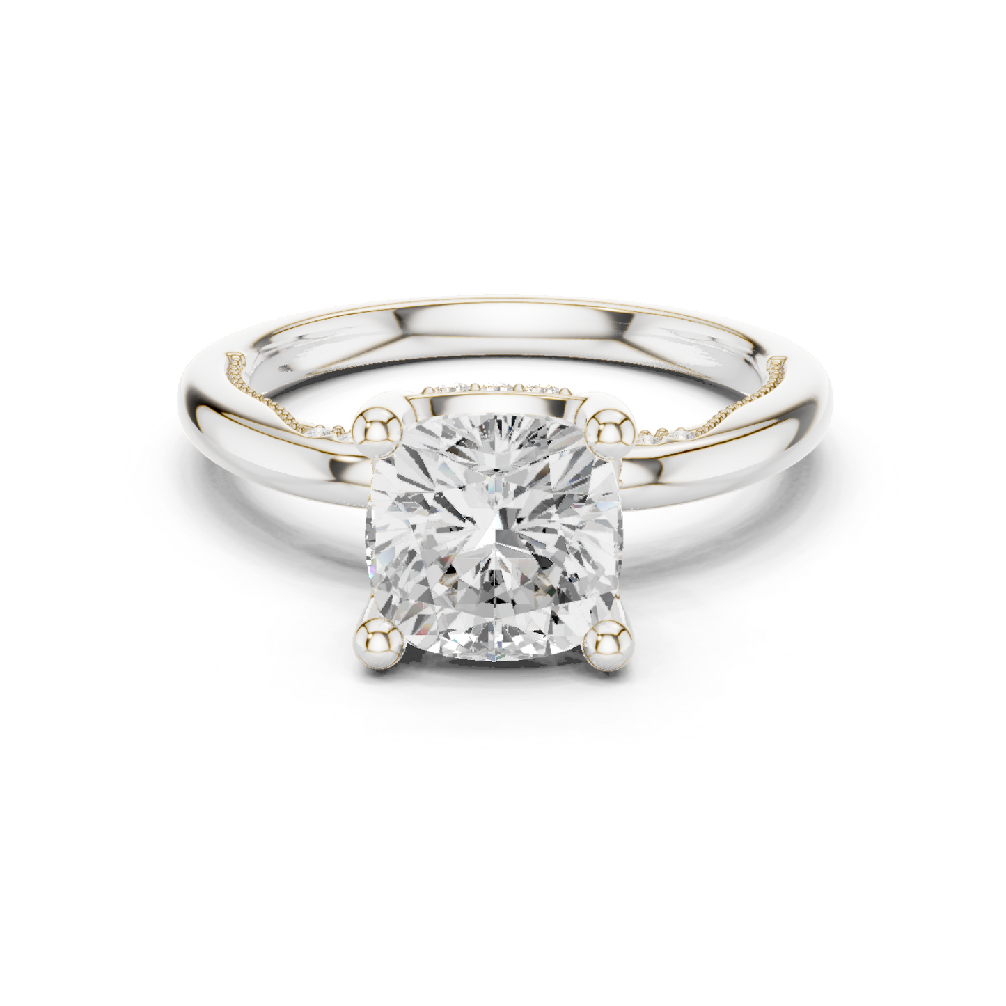 2.63ctw Cushion-Cut Diamond Solitaire Hidden Halo Engagement Ring | Solid Gold