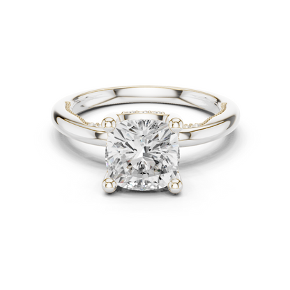 2.63ctw Cushion-Cut Diamond Solitaire Hidden Halo Engagement Ring | Solid Gold