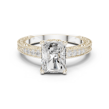 2.21ctw Vintage Radiant Cut Ring with Milgrain Filigree Hidden Halo | Yellow Gold