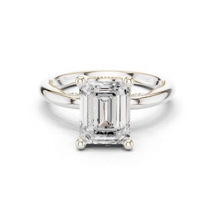 2.63ctw Emerald-Cut Diamond Solitaire Hidden Halo Engagement Ring | Solid Gold