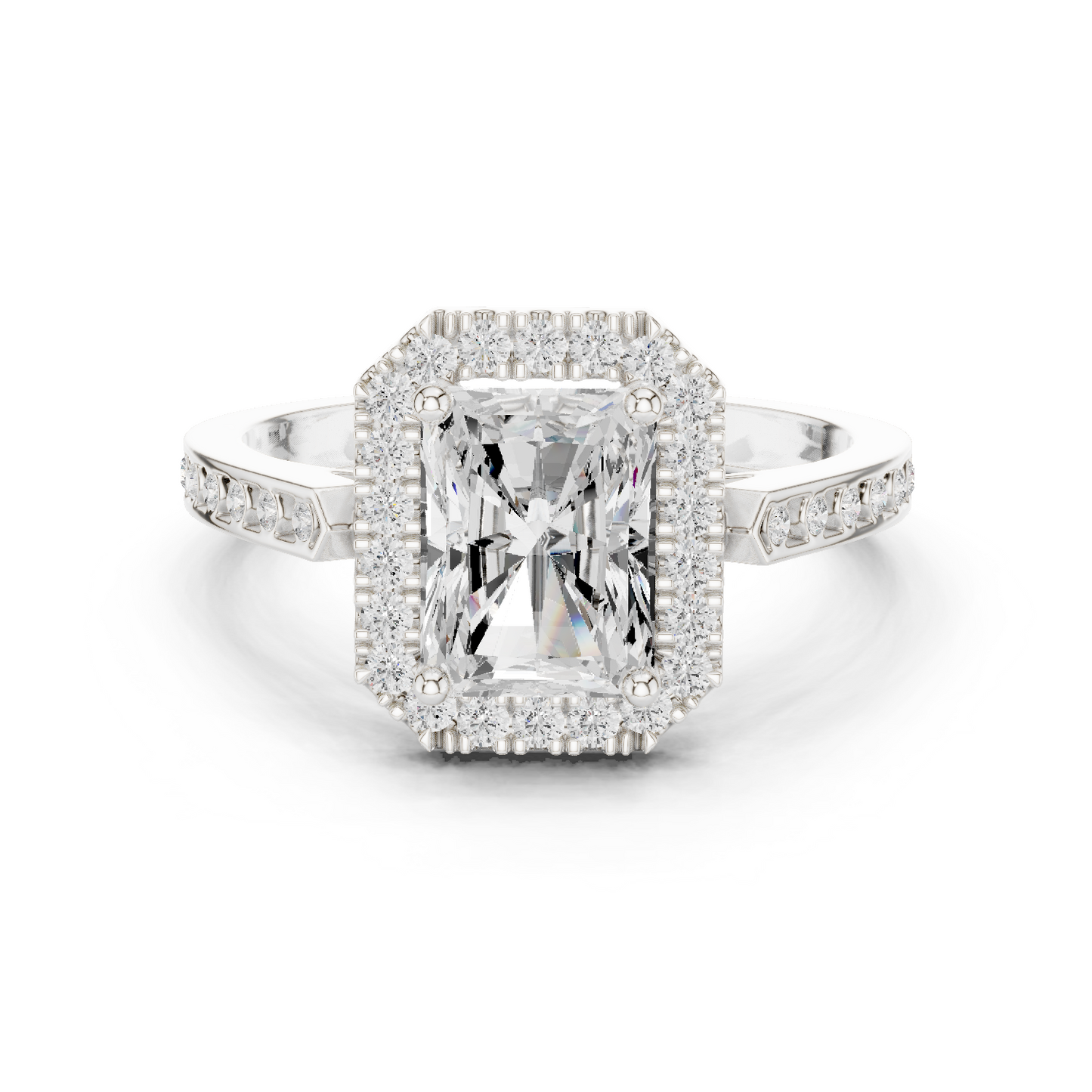 2.24 Carat Radiant Cut Diamond Halo Engagement Ring | Yellow Gold