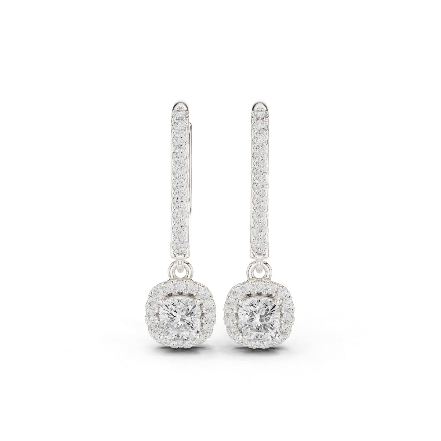 0.80ctw Cushion Cut Diamond Halo Drop Huggie Earrings - Yellow Gold