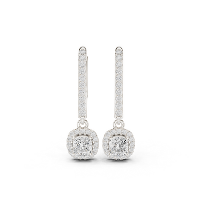 0.80ctw Cushion Cut Diamond Halo Drop Huggie Earrings - Yellow Gold