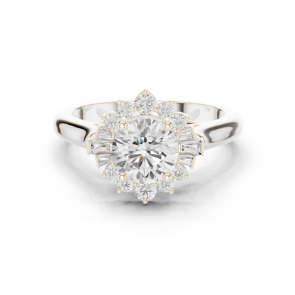 1.41ctw Round Diamond Baguette Ballerina Halo Ring - Solid Gold