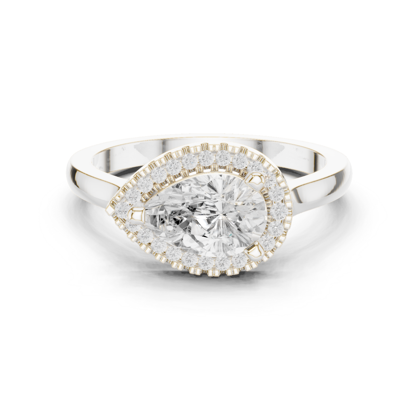 1.07ctw Pear Diamond East-West Halo Ring Plain Band - Solid Gold