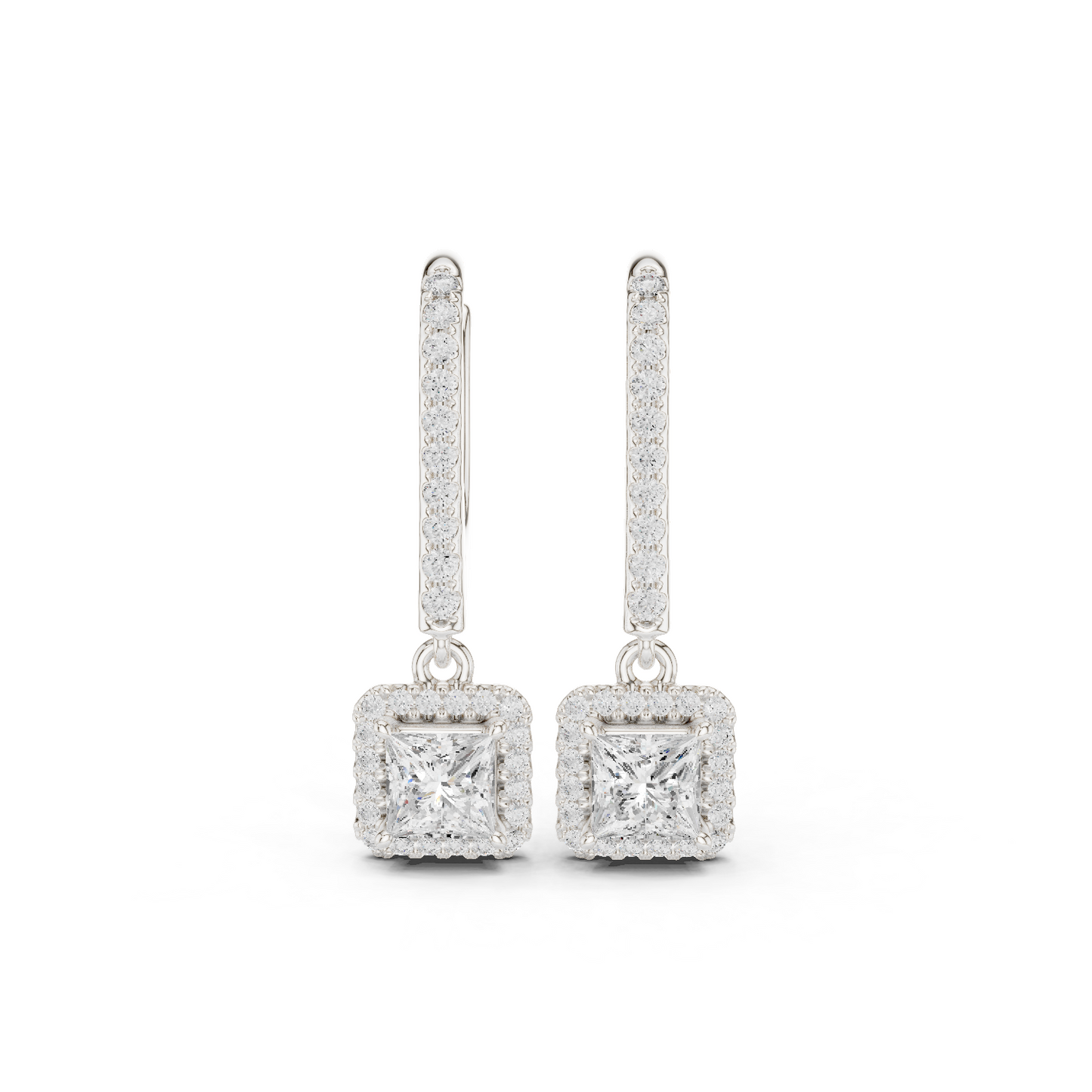0.83ctw Princess Cut Diamond Halo Drop Huggie Earrings - Yellow Gold