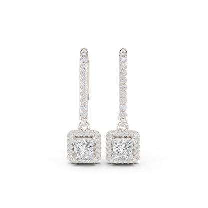 0.83ctw Princess Cut Diamond Halo Drop Huggie Earrings - Yellow Gold