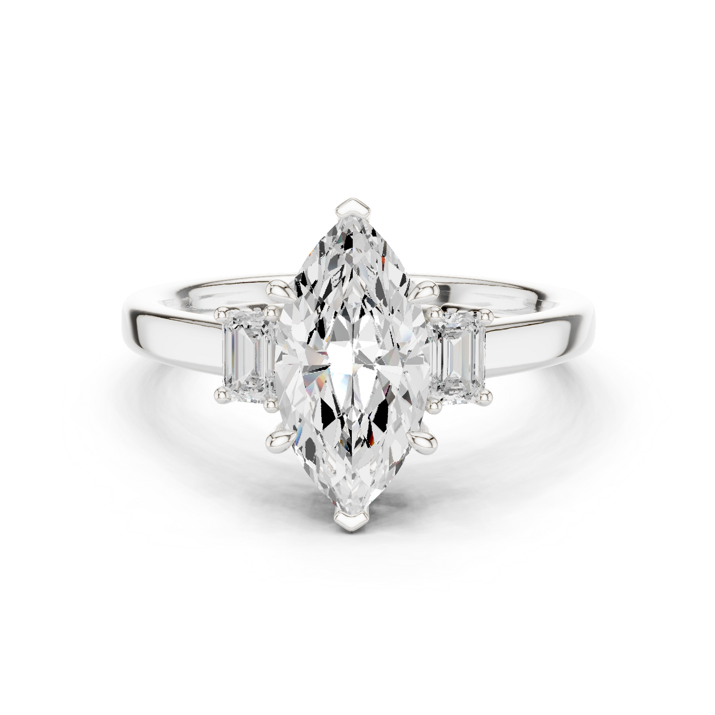 1.70ctw Marquise & Emerald Shaped Diamond Three-Stone Engagement Ring in Yellow Gold