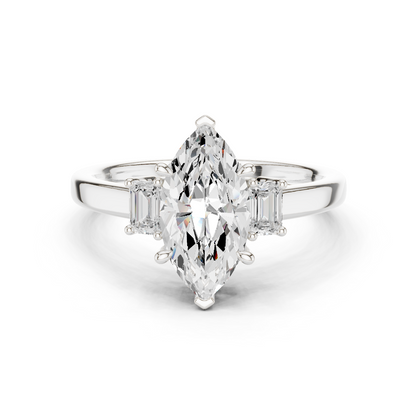 1.70ctw Marquise & Emerald Shaped Diamond Three-Stone Engagement Ring in Yellow Gold