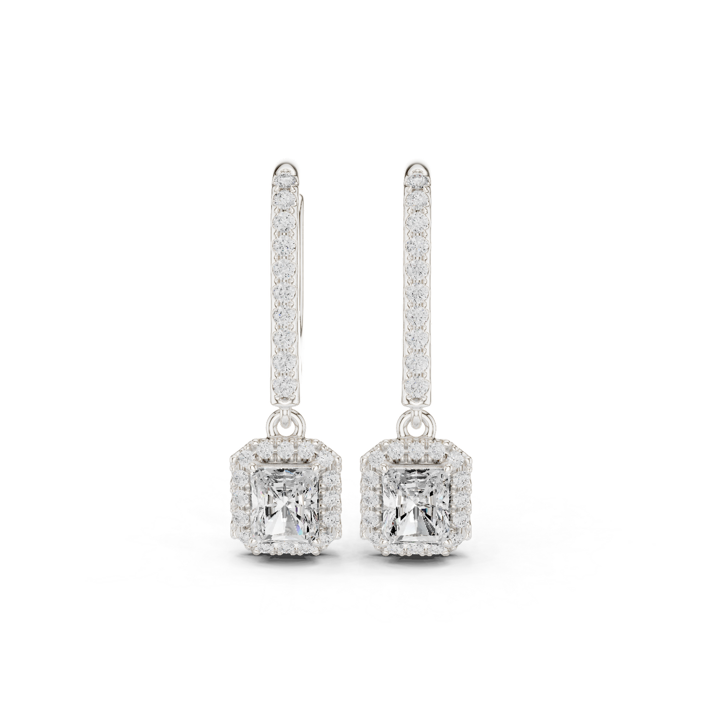 0.83ctw Radiant Cut Diamond Halo Drop Huggie Earrings - Yellow Gold